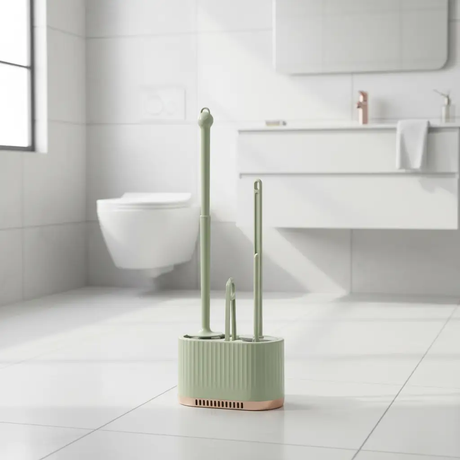 Toilet Brush Set - 3-in-1 with Rim Brush and Holder Wall Mount White Light Green Home & Garden Toilet Brush & Holder Sets