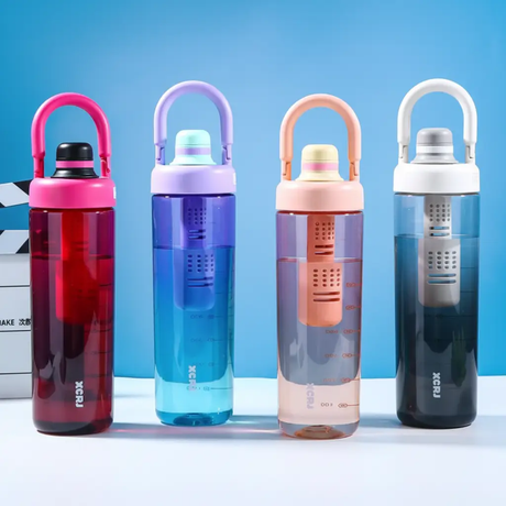 Sports Water Bottle - 1L Gradient with Strainer and Handle Rose Pink Hot Pink Beige Purple Kitchen & Dining Water Bottles