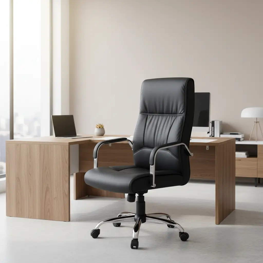 Executive Chair - High Back PU Leather with Loop Armrests and Grey Five-Star Base Furniture Office Chairs