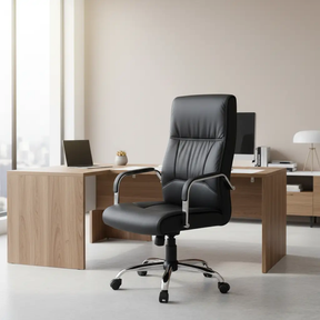 Executive Chair - High Back PU Leather with Loop Armrests and Grey Five-Star Base Furniture Office Chairs