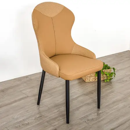 Dining Chair - Wing Back PU Leather with Contrast Piping and Black Metal Legs Camel Furniture Kitchen & Dining Room Chairs
