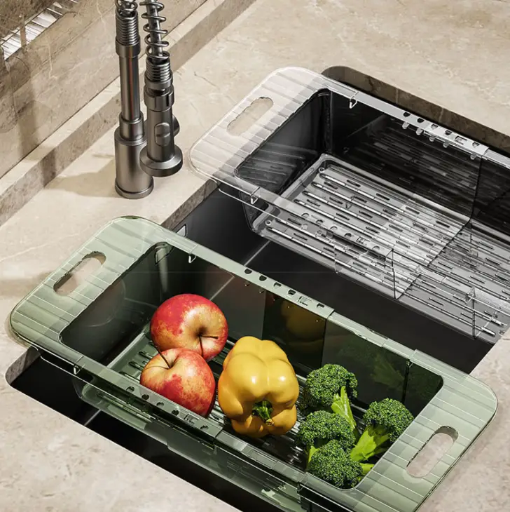 Sink Colander - Extendable Acrylic Over-Sink Drain Basket Kitchen & Dining Colanders
