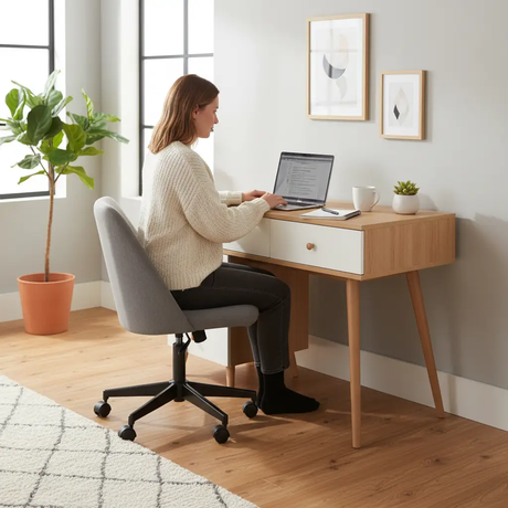 Scandinavian Study Desk with Pedestal & Oak Top Study Desk Desks