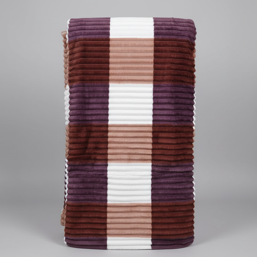 Heavy Warm Fleece Throw Blanket Ribbed Texture Striped Pattern 6x6 Feet