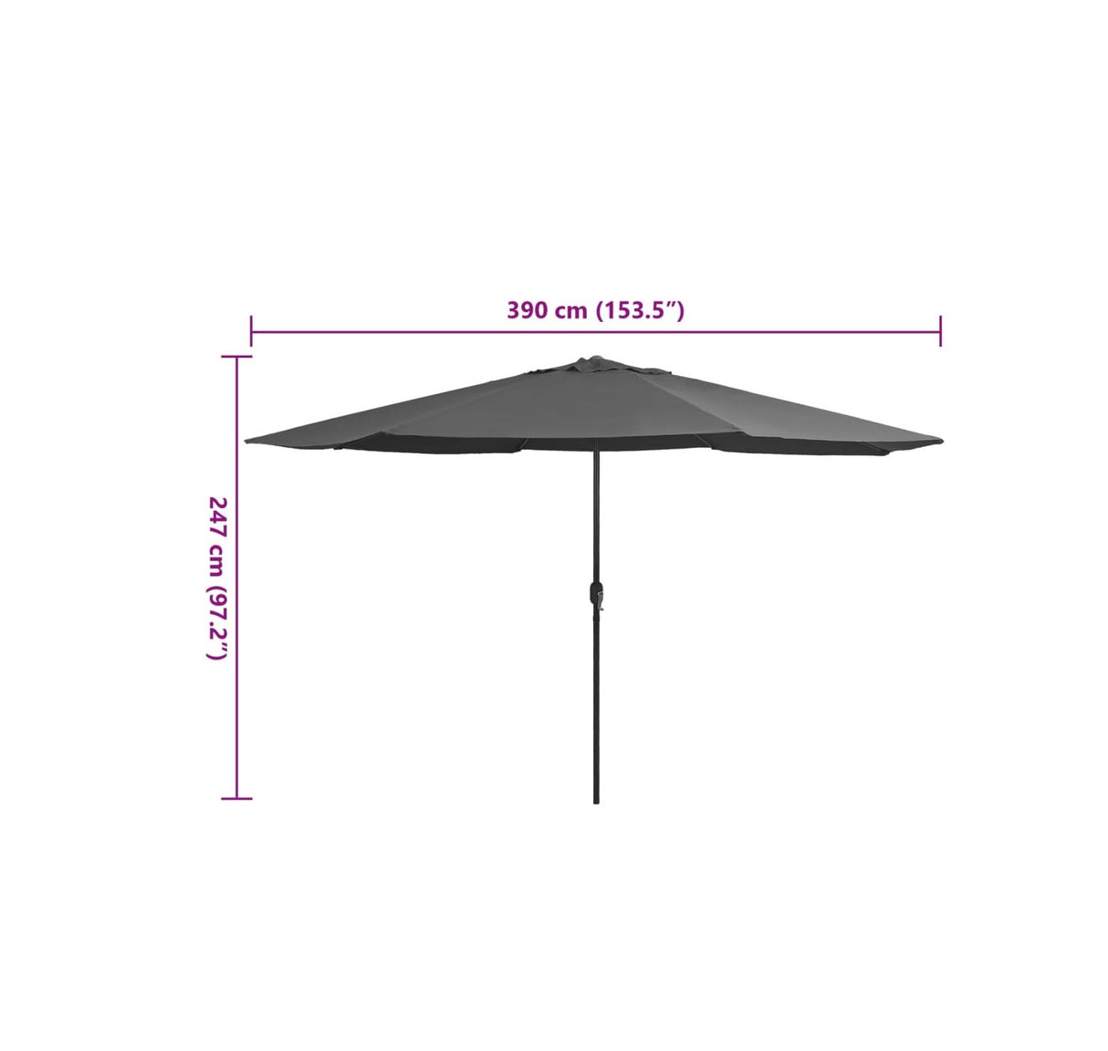 Grey Outdoor Umbrella with Base | Large Patio Sunshade | 390 cm x 247 cm