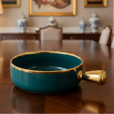 Porcelain Snack Bowl With Gold Handle And Rim 16cm Green Orange Kitchen & Dining Bowls