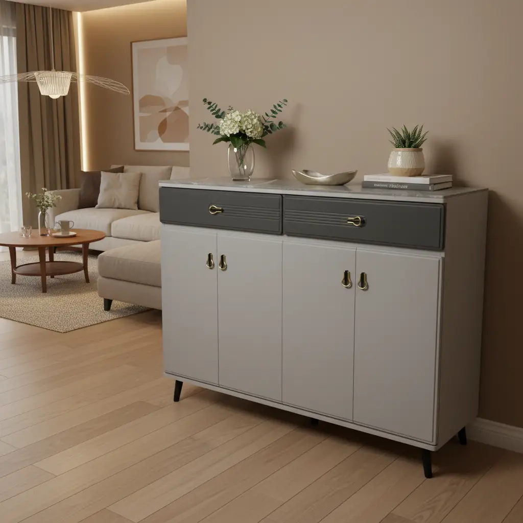 4-Door 2-Drawer Shoe Cabinet with Marble Top Furniture Shoe Cabinets
