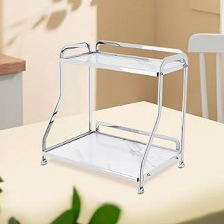 2-Tier Makeup and Perfume Organizer Rack Silver Metal Frame Home & Garden Household Storage Caddies