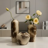 Vase Set - Rustic Brown Textured Ceramic 3-Piece Earthy Home & Garden Vases