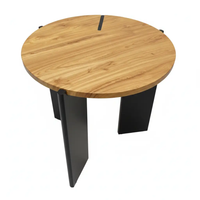 Side Table - Nordic Round Natural Oak Top with Black Panel Legs Furniture End Tables