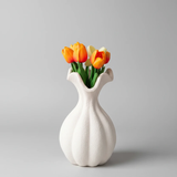French High-End Retro Art White Petal Shaped Ceramic Vase Home & Garden Vases