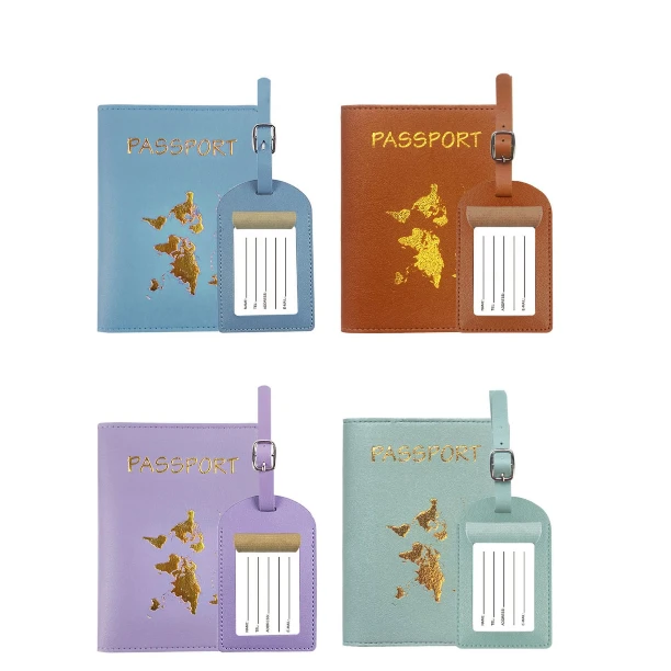 Passport Holder - 2-in-1 with Luggage Tag Gold Map Design Home & Garden Luggage Tags