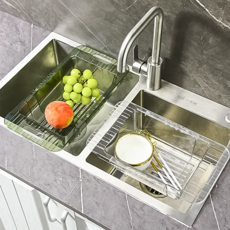 Sink Colander - Extendable Acrylic Over-Sink Drain Basket Kitchen & Dining Colanders