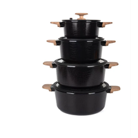 MGC 10-Piece Crocodile Ceramic Cookware Set Black with Wood Handles Kitchen & Dining Cookware Sets