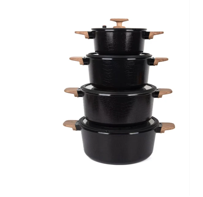 MGC 10-Piece Crocodile Ceramic Cookware Set Black with Wood Handles Kitchen & Dining Cookware Sets