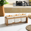 Canister Set - 3pcs Ceramic Spice Jars with Bamboo Lids and Stand Kitchen & Dining Food Storage Containers