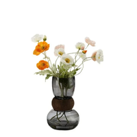 Nordic 3-Tier Stacked Smoke Glass Vase Walnut Wood Ring Accent 28cm Home & Garden Vases