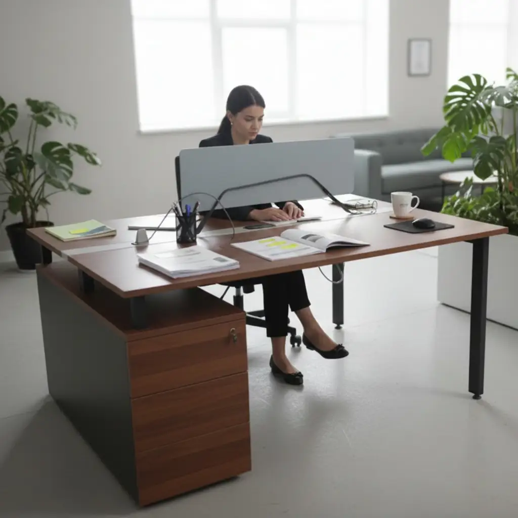 Executive Office Workstation with Privacy Screen & Pedestal Office Desk Desks