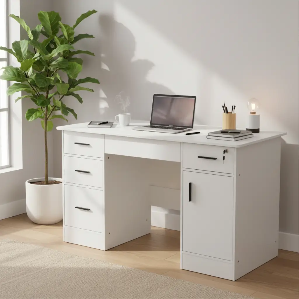 Office Desk with Lockable Drawers & Cabinet Office Desk Desks