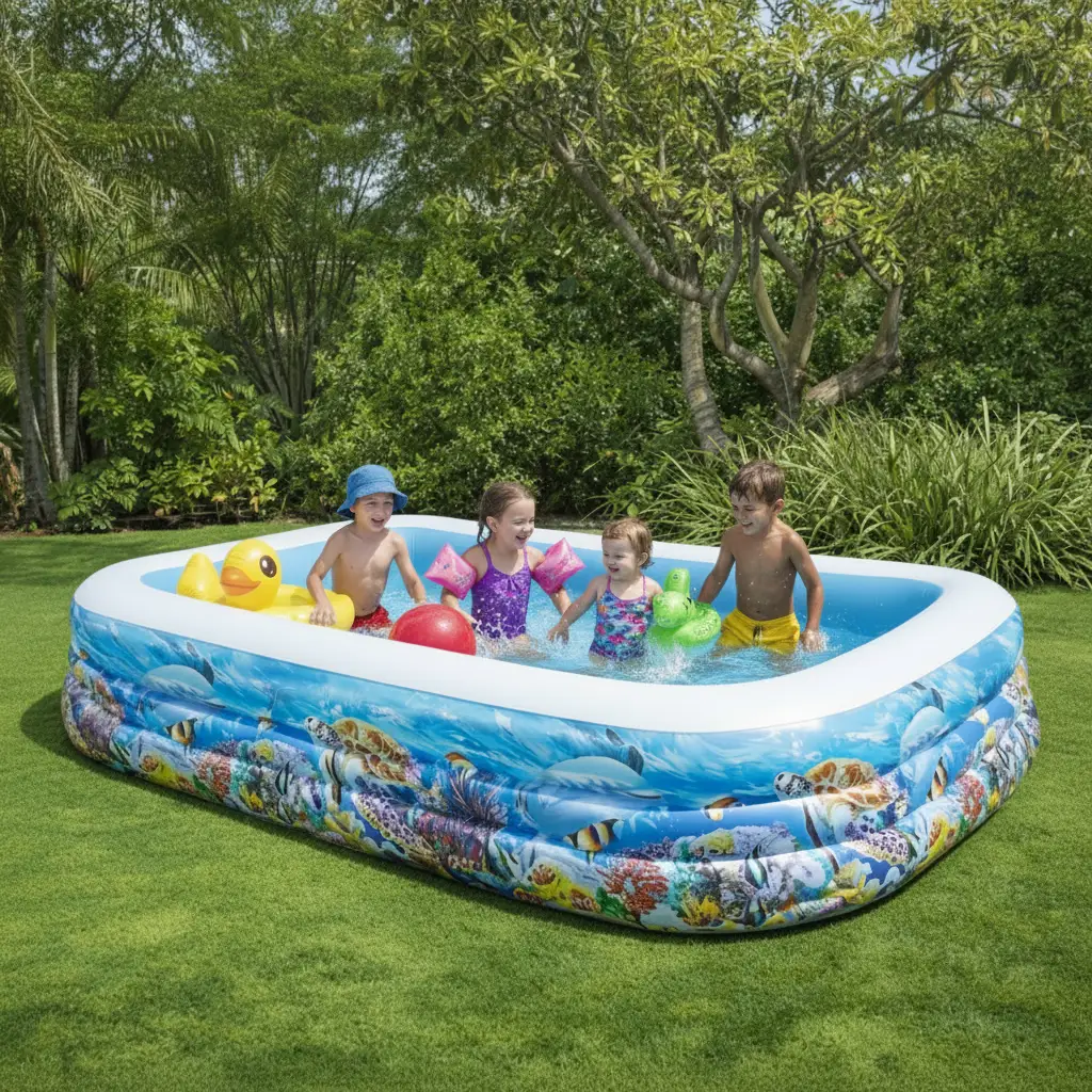 Inflatable Pool - Large Family Ocean Print Kids Outdoor Outdoor & Garden Inflatable Pools