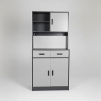 Tall Grey Storage Cabinet with Hutch, Drawers & Base Doors Storage Cabinet Hutch-Style Kitchen Cabinets