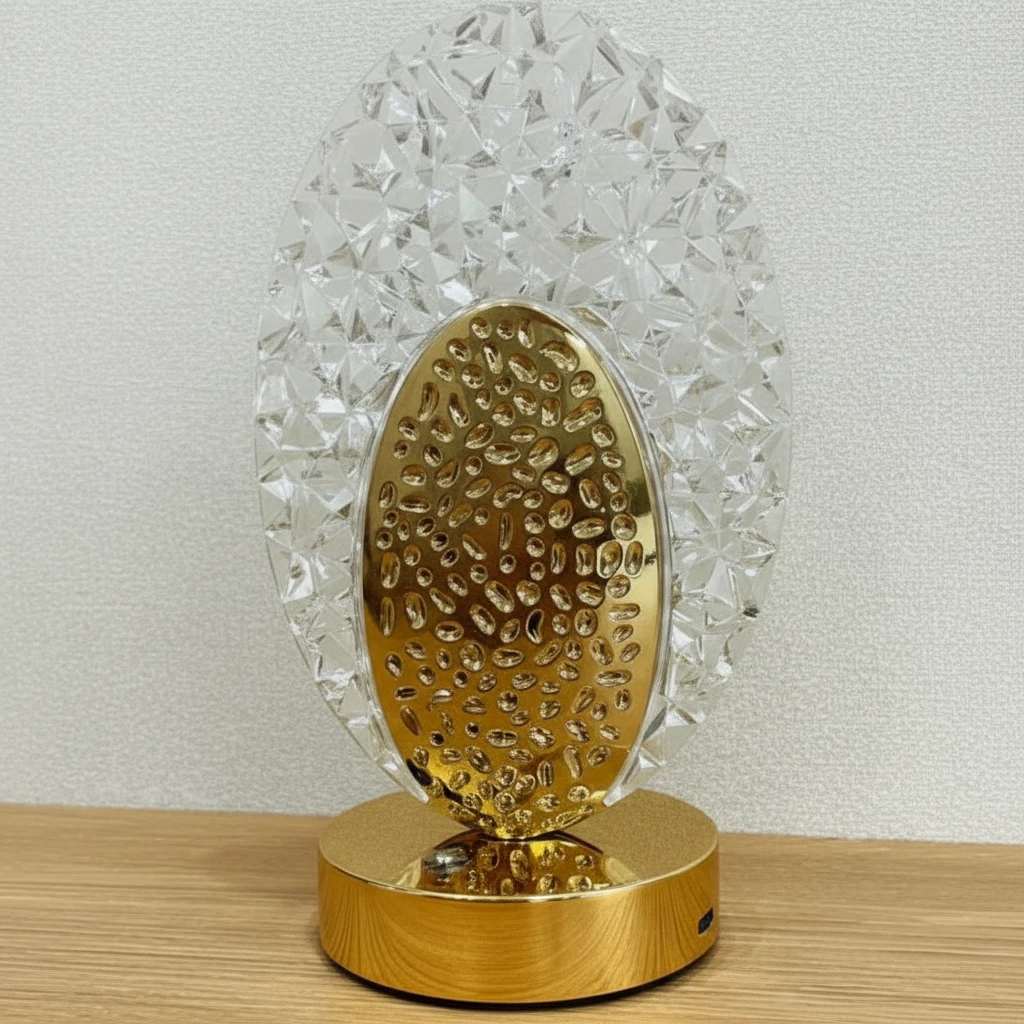 Crystal Oval LED Table Lamp 13.5x23cm Gold Base Touch Dimmer Warm White Starburst Glow Bedside Decor Home & Garden Table Lamps