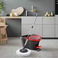 Spin Mop and Bucket Set - 360 Degree Foot Pedal Wringer Stainless Steel Handle Microfibre Head Black Red Home & Garden Mops