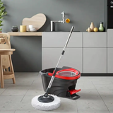 Spin Mop and Bucket Set - 360 Degree Foot Pedal Wringer Stainless Steel Handle Microfibre Head Black Red Home & Garden Mops