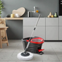Spin Mop and Bucket Set - 360 Degree Foot Pedal Wringer Stainless Steel Handle Microfibre Head Black Red Home & Garden Mops