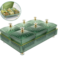 7-Piece Acrylic Square Candy Serving Bowl Set with Dome Lids Crystal Diamond Knobs Gold Trim Rectangular Tray Black Green Kitchen & Dining Serving Trays