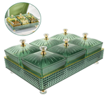 7-Piece Acrylic Square Candy Serving Bowl Set with Dome Lids Crystal Diamond Knobs Gold Trim Rectangular Tray Black Green Kitchen & Dining Serving Trays