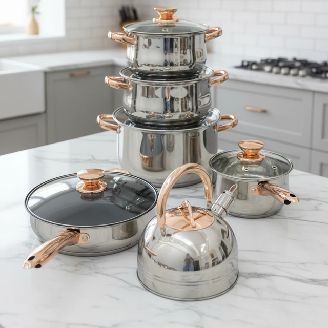 Yemitei Premium Stainless Steel Cookware Set with Rose Gold Handles Kitchen & Dining Cookware Sets
