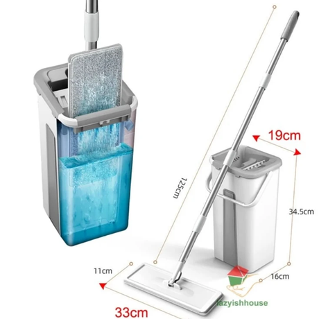 Veltex Flat Mop and Dual-Chamber Wringer Bucket Set with Extra Microfibre Cloth Green 33cm Head 125cm Handle Home & Garden Mops