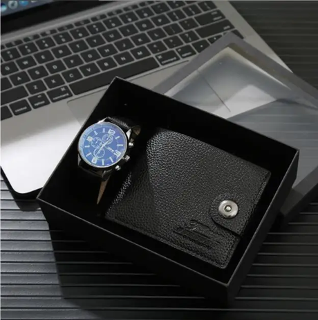 Men's Gift Set - Watch and Leather Wallet in Gift Box Fashion Accessories Watches