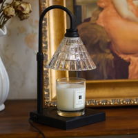 Candle Warmer Lamp - Electric Crystal Glass Shade Bamboo Base Matte Black Home & Garden Candle & Oil Warmers