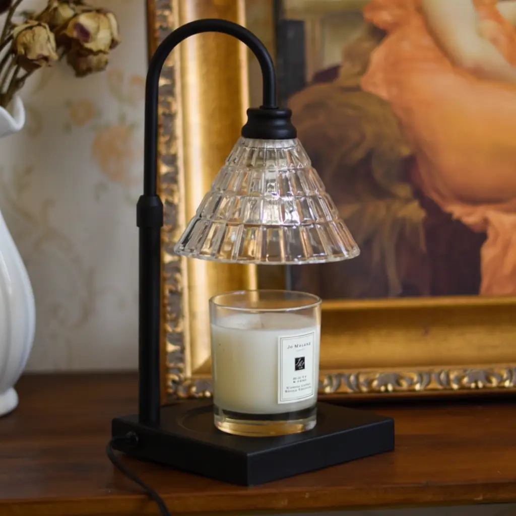 Candle Warmer Lamp - Electric Crystal Glass Shade Bamboo Base Matte Black Home & Garden Candle & Oil Warmers