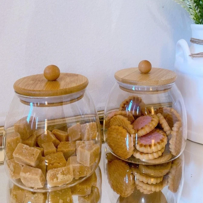 600ml Glass Jar Canister with Airtight Bamboo Lid Storage Container Kitchen & Dining Food Storage Containers