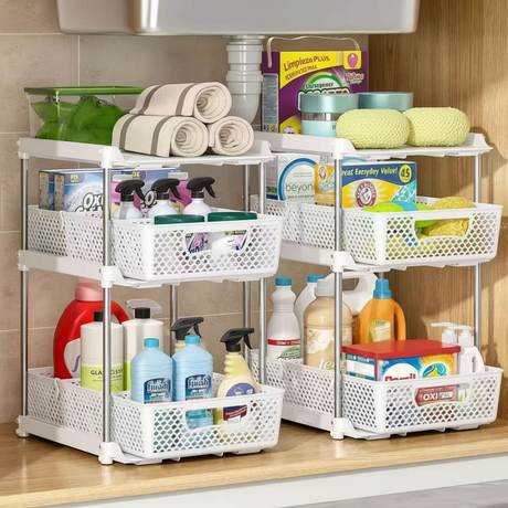 2-Piece Multifunctional Pull-Out Rack Set with Sliding Drawers Home & Garden Household Storage Caddies