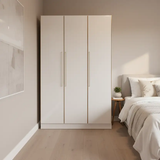 Wardrobe - 3-Door Full-Height with Gold Vertical Bar Handles White Gloss Furniture Hinged Door Wardrobes