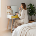 Scandinavian Dressing Table with Fold-Up Mirror & Yellow Drawers Dressing Table Dressing Tables