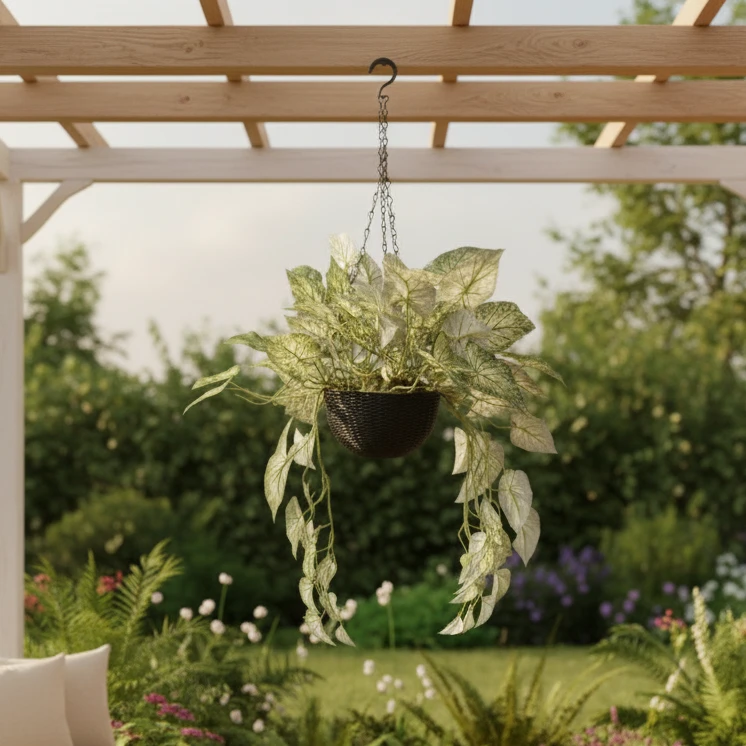 Artificial Hanging Plant Caladium Trailing Vines Black Wicker Pot Chain Hanger 70cm Home & Garden Artificial Non-Flowering Plants