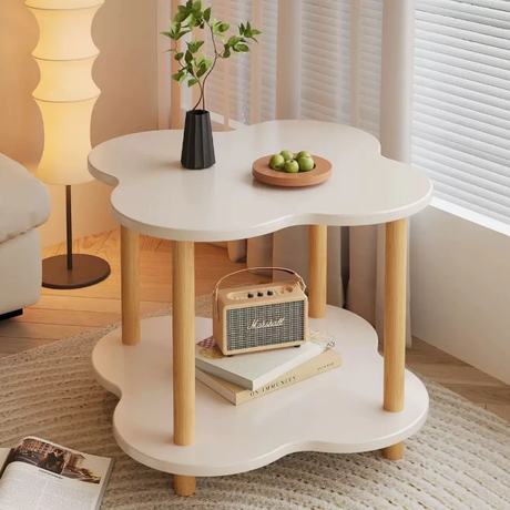 Modern Wooden Flower Shape Side Table 59x45x57cm 2-Tier Coffee Table Nightstand Walnut Cream Home & Garden End Tables