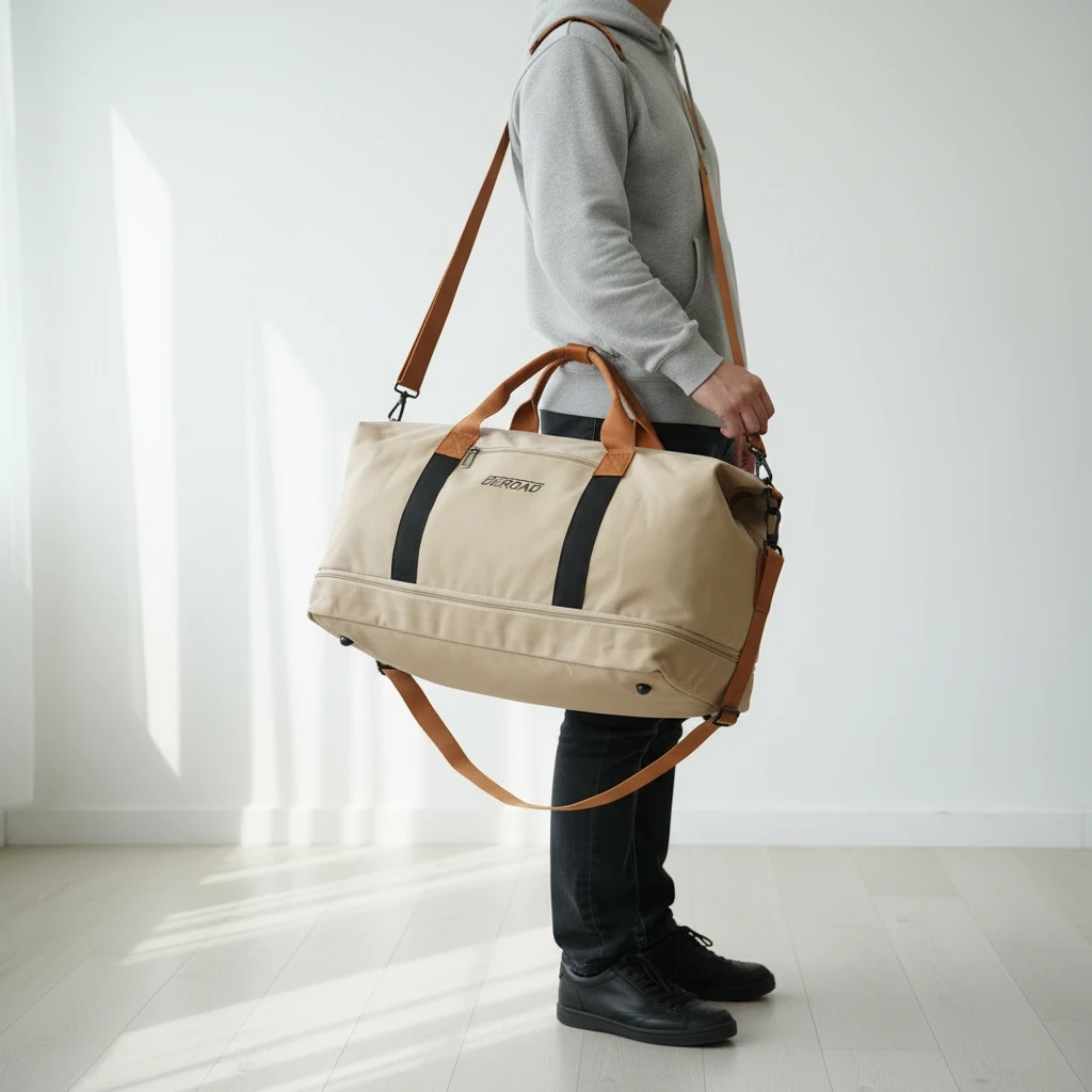 BEICHAO Large Oxford Duffle Travel Gym Bag 46x25x28cm Bottom Shoe Compartment Waterproof Unisex Army Green Orange Beige Bags & Accessories Gym Duffel Bags