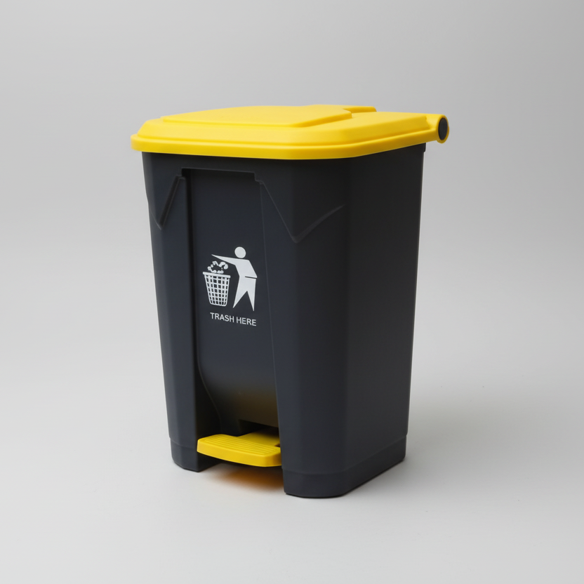 Dustbin - HM-BA71 BA Step-On 50L (Black with Yellow Lid)
