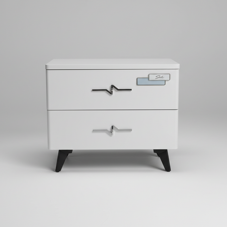 Bedside Drawer - Modern 40cm x 50cm with 2 Drawers & Chrome Handles