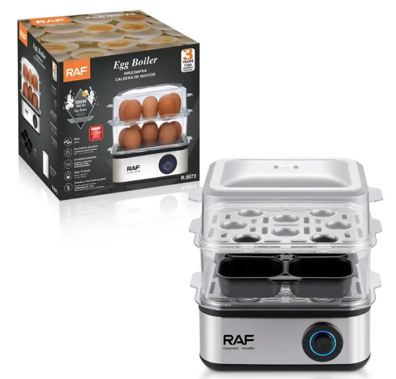 Egg Boiler - RAF R.0073 2-Tier 500W 16-Egg Electric Steamer with Poacher Tray Electronics Egg Cookers