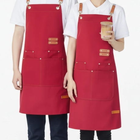 Professional Canvas Apron with Leather Straps and Multiple Pockets Kitchen & Dining Aprons