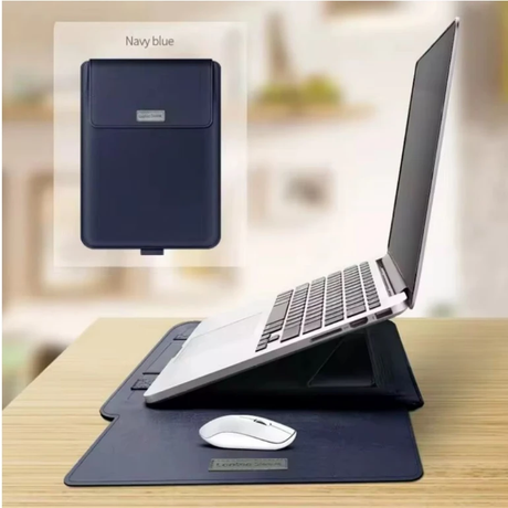 3-in-1 Laptop Sleeve Stand Mouse Pad PU Leather Brown Grey Black Green Blue Office Furniture Computer Covers & Skins