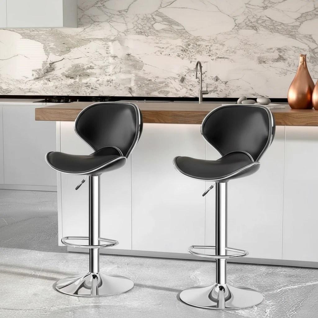 Adjustable Leather Bar Stool with Chrome Base and Footrest Home & Garden Adjustable Bar Stools