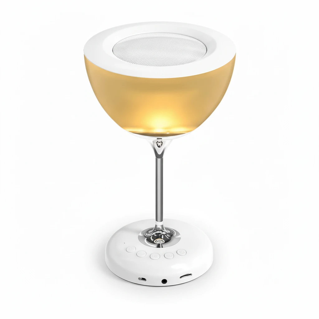 Wine Glass Bluetooth 5.0 Speaker LED Bedside Lamp 6 Colour Atmospheric Light FM Radio USB White Gold Home & Garden Bedside Lamps